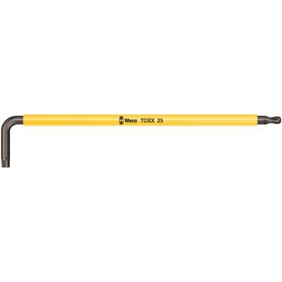 Yellow angled screwdriver with 'Wera TORX 25' inscription, suitable for Torx screws, marked for easy identification.