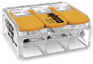 WAGO 221-613 221 Connector clip flexible: 0.5-6 mm² fixed: 0.5-6 mm² Number of pins: 3 1 pc(s) Transparent, Orange