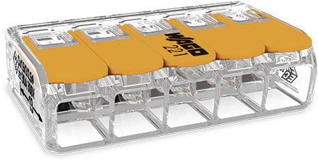 WAGO 221-615 221 Connector clip flexible: 0.5-6 mm² fixed: 0.5-6 mm² Number of pins: 5 1 pc(s) Transparent, Orange