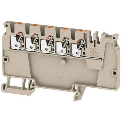 An electrical fuse block with five terminals in a beige housing. Each terminal is equipped with a metal switch.