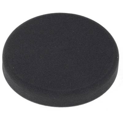 A black ice hockey puck on a white background, viewed directly from above.