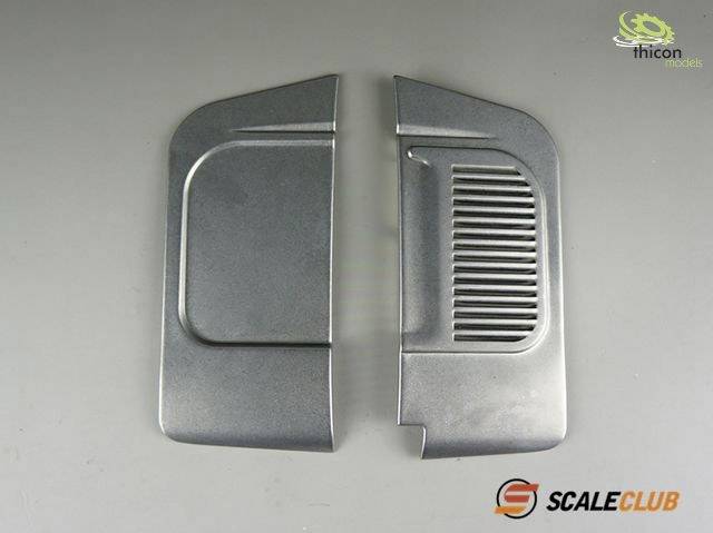 The image shows two metal covers with different designs. On the left, a smooth surface, on the right with ventilation slots.