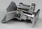 Metal hinge used for connecting furniture components. Detailed view reveals screw mechanisms and movable parts.