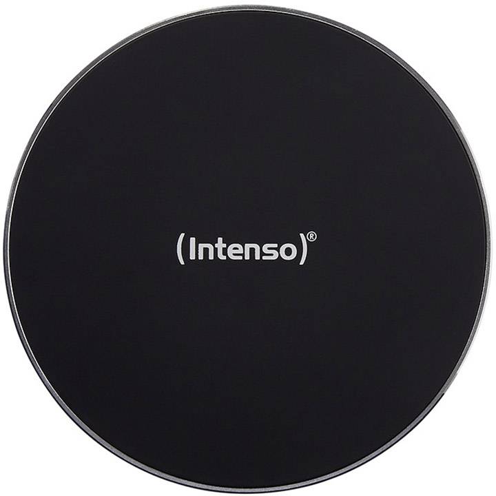 Round, black loading surface with 'Intenso' logo in the centre.