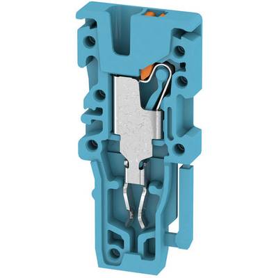 Cross-section of an electrical terminal in blue with a silver metal contact and orange detail. Shows the internal configuration for technical application.