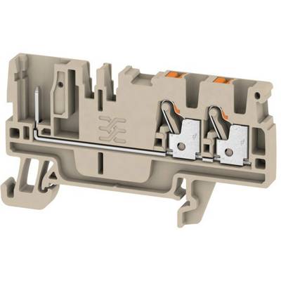 Cross-sectional view of a brown, modular electrical connection block with lever mechanism and wire terminal for industrial wiring.