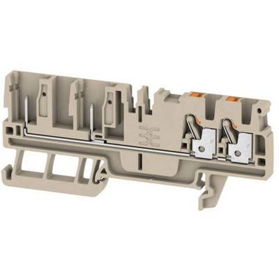 Beige plastic clip system, suitable for electrical connection with two inputs and lever mechanism for wire fastening.<br><br>Beige plastic clip system, suitable for electrical connection with two inlets and lever mechanism for wire securing.