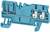 A cross-section of a blue electrical terminal block module reveals the internal metal connections and mechanisms.