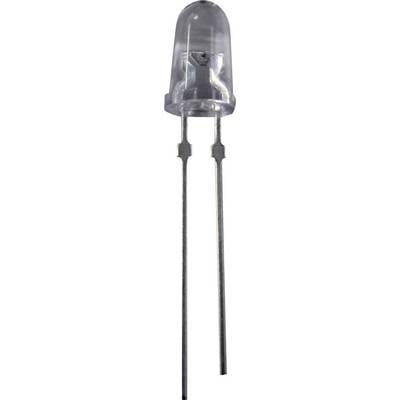A transparent LED with two metal terminals used for electronic circuits.