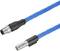 'A blue connection cable with a cylindrical and a hexagonal connector, suitable for industrial applications.'