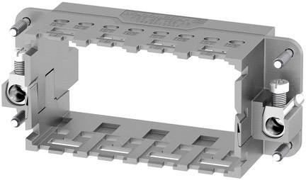 A rectangular, grey plastic carrier with screw connections on the sides, likely for mounting electronic components.