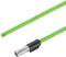 Green cable with metal plug, suitable for industrial applications or network technology.