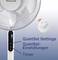 A white Honeywell pedestal fan with QuietSet settings and timer. A remote control is also pictured.