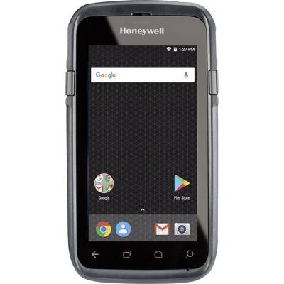 A smartphone with a Honeywell logo displays a home screen with a Google search bar and several app icons, including Google, Play Store, and Gmail.