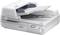 An Epson document scanner with an open feed, ready to scan stacks of paper. Operational buttons are visible on the display.