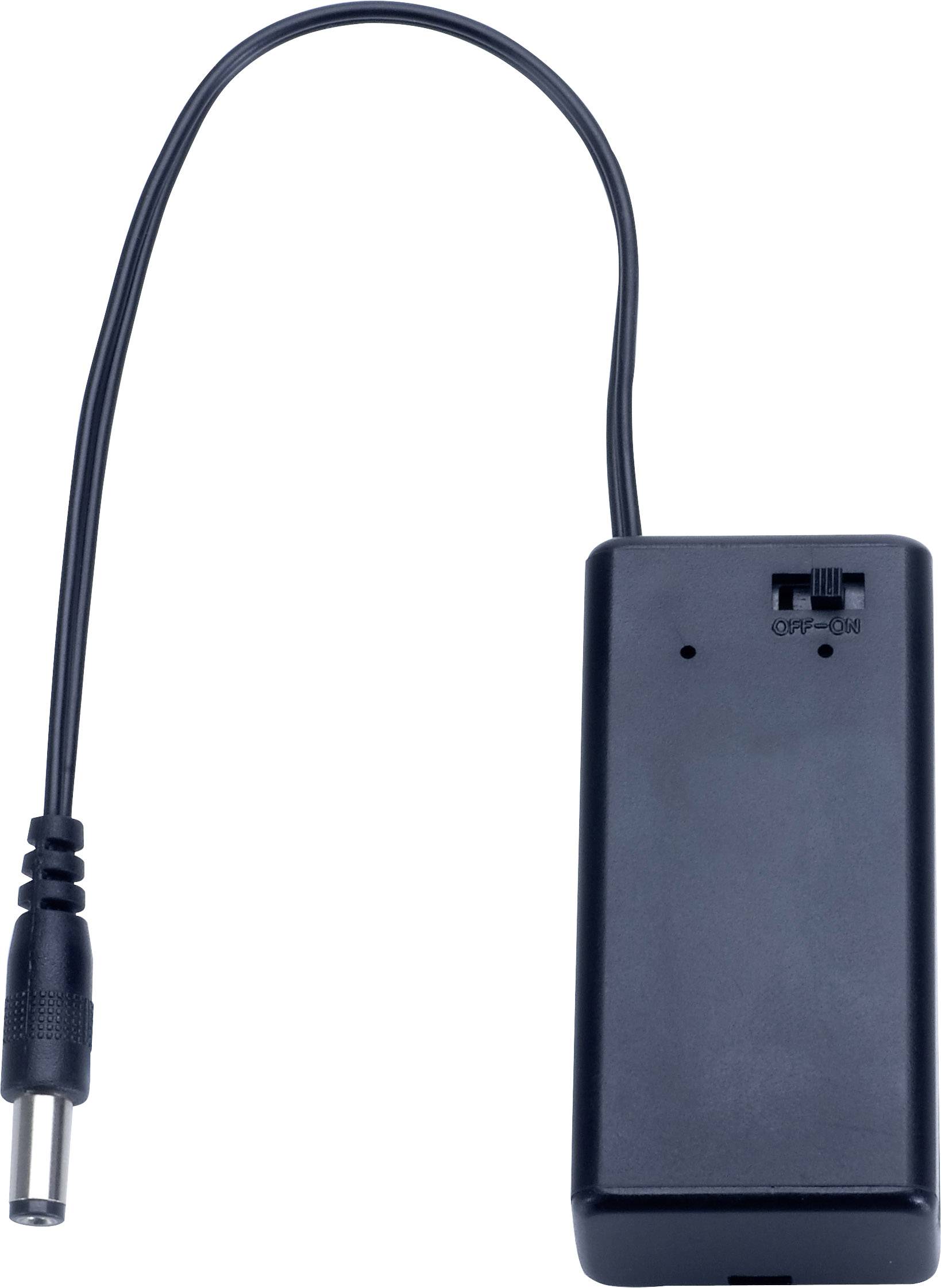 Black battery housing with cable and power switch.