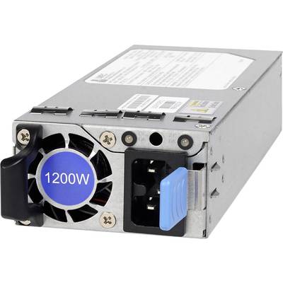 A silver server power supply with a blue label '1200W'. It features a fan and power connection ports.