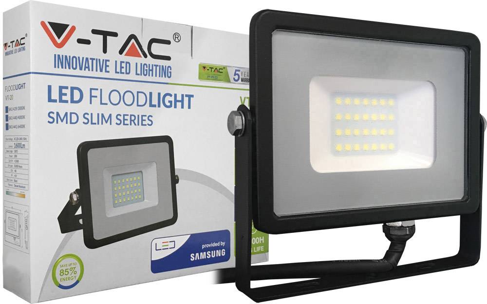 V-TAC VT-20-B 441 LED outdoor floodlight EEC: F (A - G) 20 W Colours (LEDs): Cool white-1