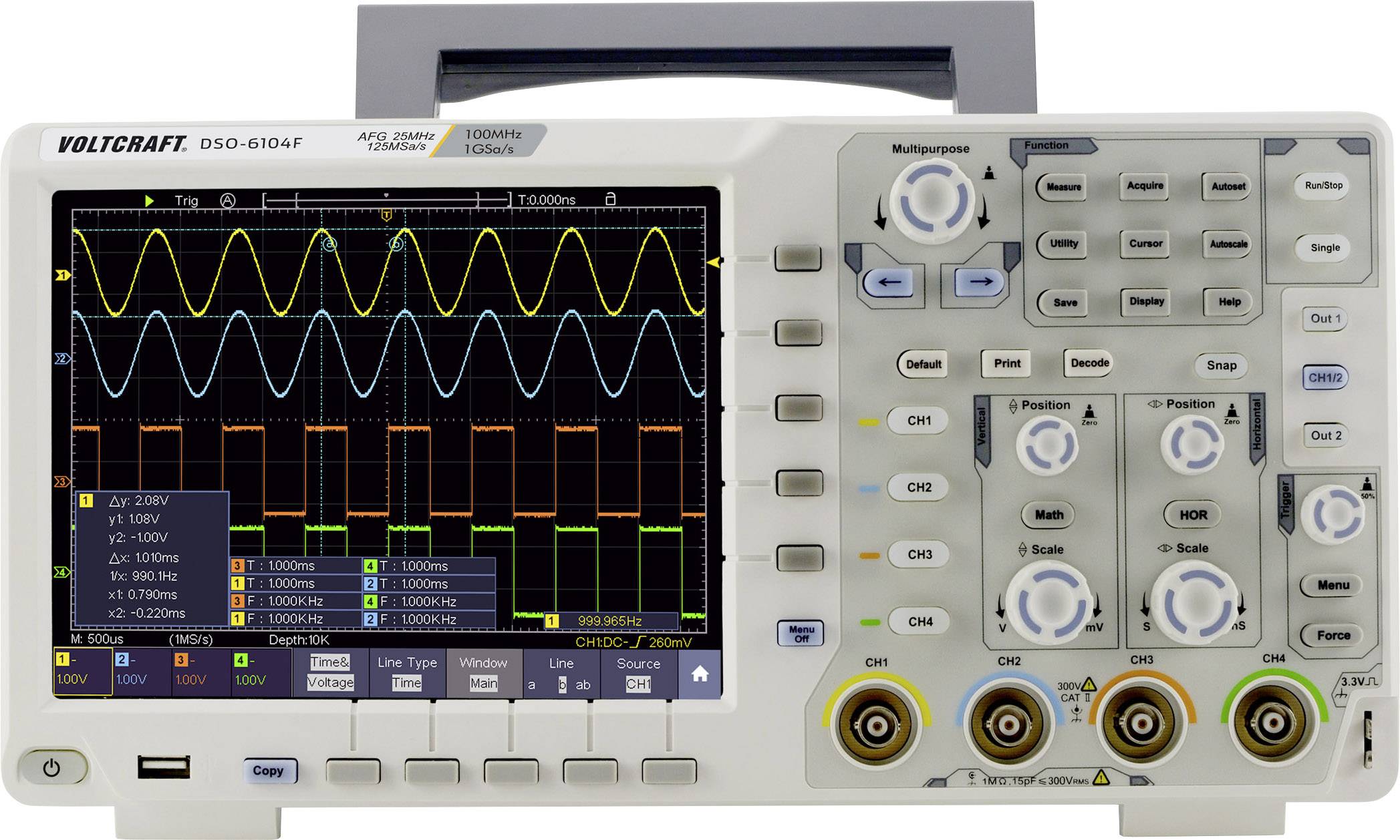 VOLTCRAFT DSO-6104F Digital 100 MHz 4-channel 1 GS/s 40000 KP 8 Bit Digital storage (DSO), Function generator 1 pc(s)
