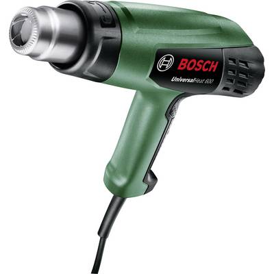 Green and black heat gun in 'Bosch UniversalHeat 600' design, ergonomically shaped, electrically operated.