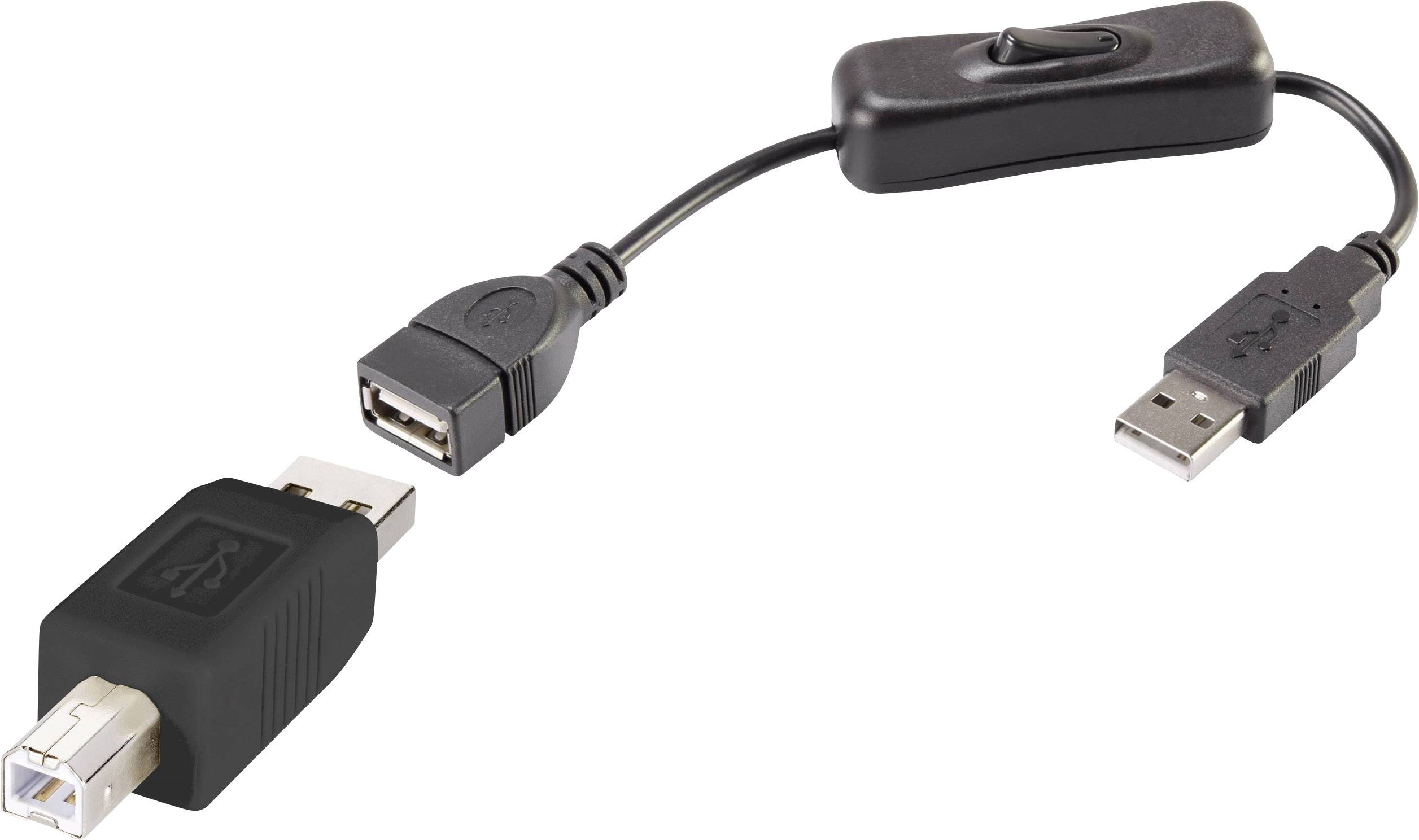 Renkforce USB cable USB 2.0 USB-A plug, USB-B plug 0.25 m Black incl. On/Off switch, gold plated connectors RF-3346618