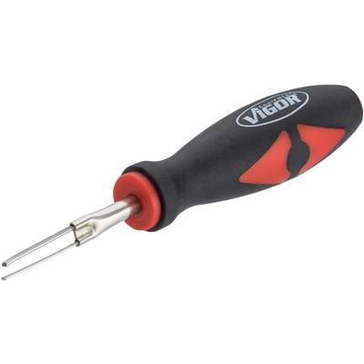 A small metal hook with a black and red plastic handle, used for removing automotive trim clips.