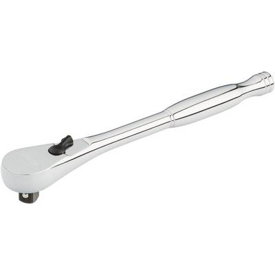 A silver ratchet with a curved handle and a toggle switch next to the socket slot.