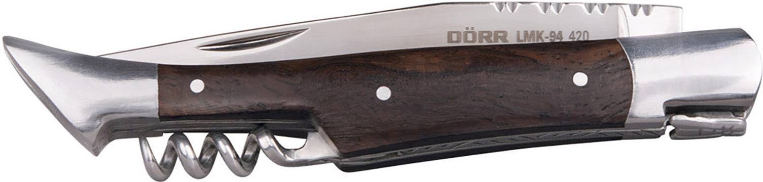 Pocket knife with wooden handle, corkscrew and second blade. DÖRR marking on the main blade.
