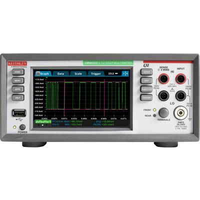 'Digital multimeter with measurement screen, numerous buttons and sockets. Main display shows an oscilloscope view.'