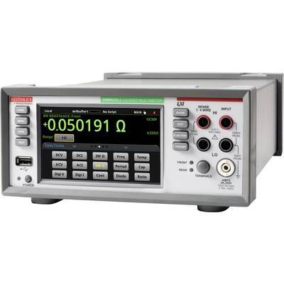 Electronic measuring device with display, showing a resistance value of 0.050191 ohms. Various control elements and connections are visible.