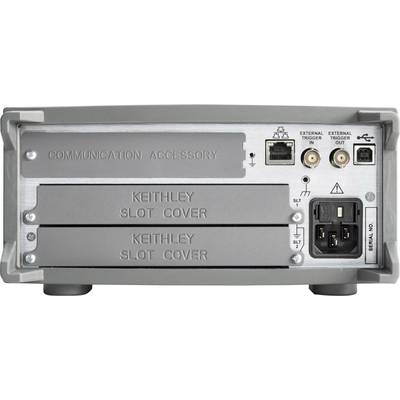 The back panel of an electronic device with multiple interfaces and expansion slots; brand name visible.
