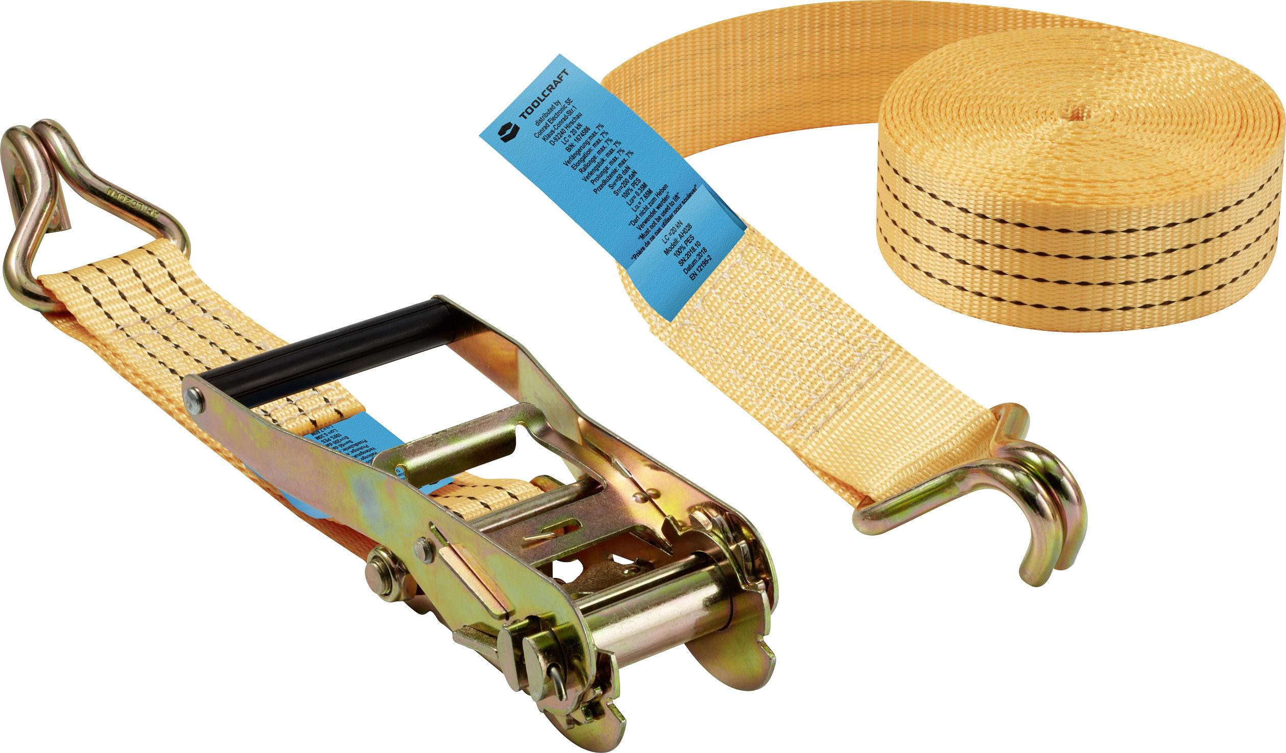 TOOLCRAFT Double strap Low lashing capacity (single/direct)=2000 daN (L x W) 8000 mm x 50 mm Ratchet