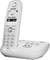 Cordless telephone on charging station, displaying 'INT 1' and 'New Message' on the screen. Keypad with call reception button visible.