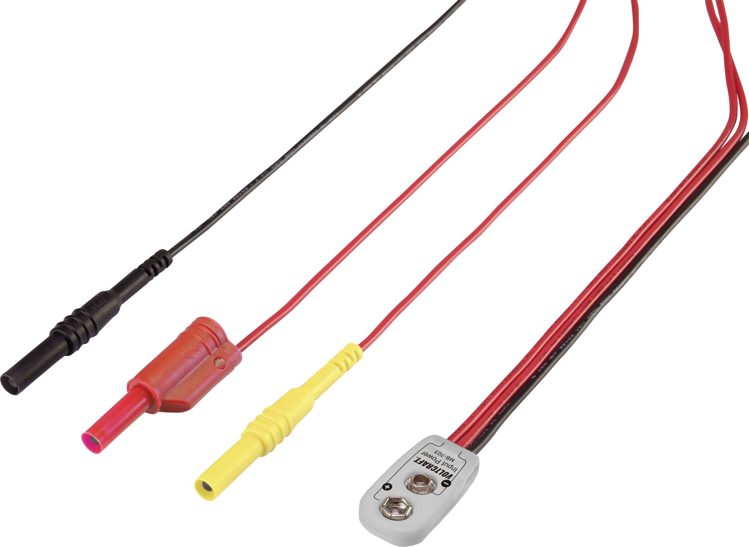 VOLTCRAFT MB-703 Test lead adapter 9V battery terminal - 4 mm plug Straight Black, Red