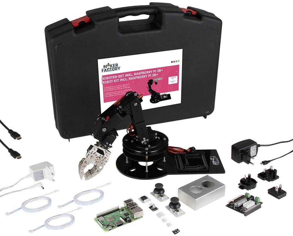 MAKERFACTORY RB-RoboSet R3B+ MF Raspberry Pi® 3 B+ 1 GB 4 x 1.4 GHz Grabber, Controller, Heatsink, PSU, HDMI cable, Noobs OS, Housing, LEDs, Storage case