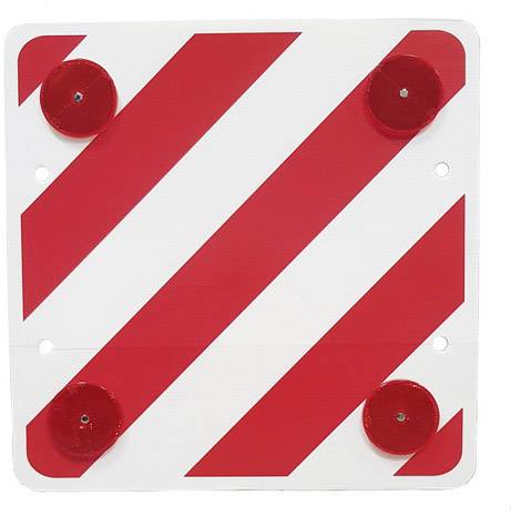 Red and white warning sign with diagonal stripes, indicating danger or a special notice.