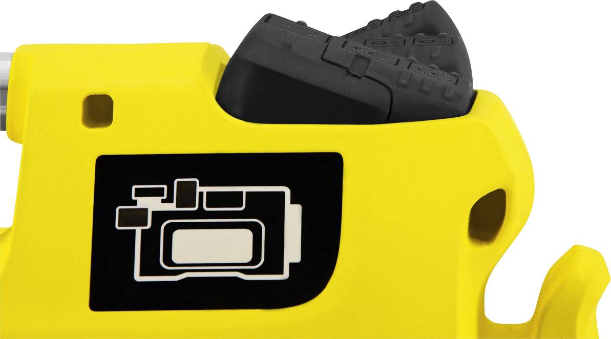 Yellow plastic device with black detail and camera symbol.
