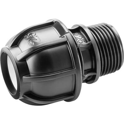 Black plastic threaded connector with grooves. Designed for cable routing and protection in electrical applications.