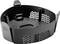 Black plastic component with a circular shape and lateral openings, potentially a mounting element or accessory part, on a white background.