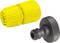 A yellow garden hose connector next to a black quick coupling. Suitable for connecting to water hoses.