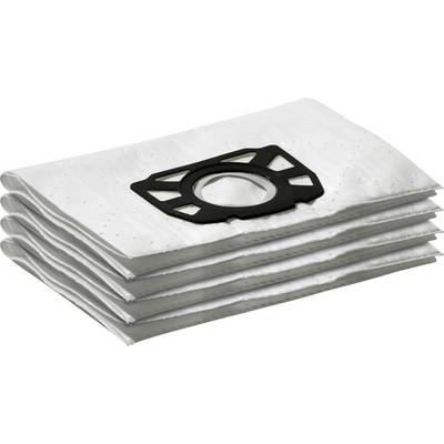 Vacuum cleaner bags made from multiple layers of white material with a black plastic connection for vacuum cleaners.