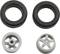 Four car parts: Two black tyres on the top, two white rims below, one with five spokes, the other with three, wheel nut visible.