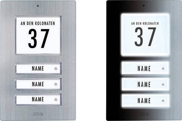 m-e modern-electronics 41067 Bell panel incl. address field, incl. nameplate 3 flat building Stainless steel 12 V/1 A
