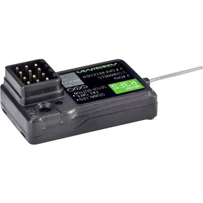 A black electronic receiver with multiple ports and an antenna, labelled with 'Mode RFS' and other technical details.