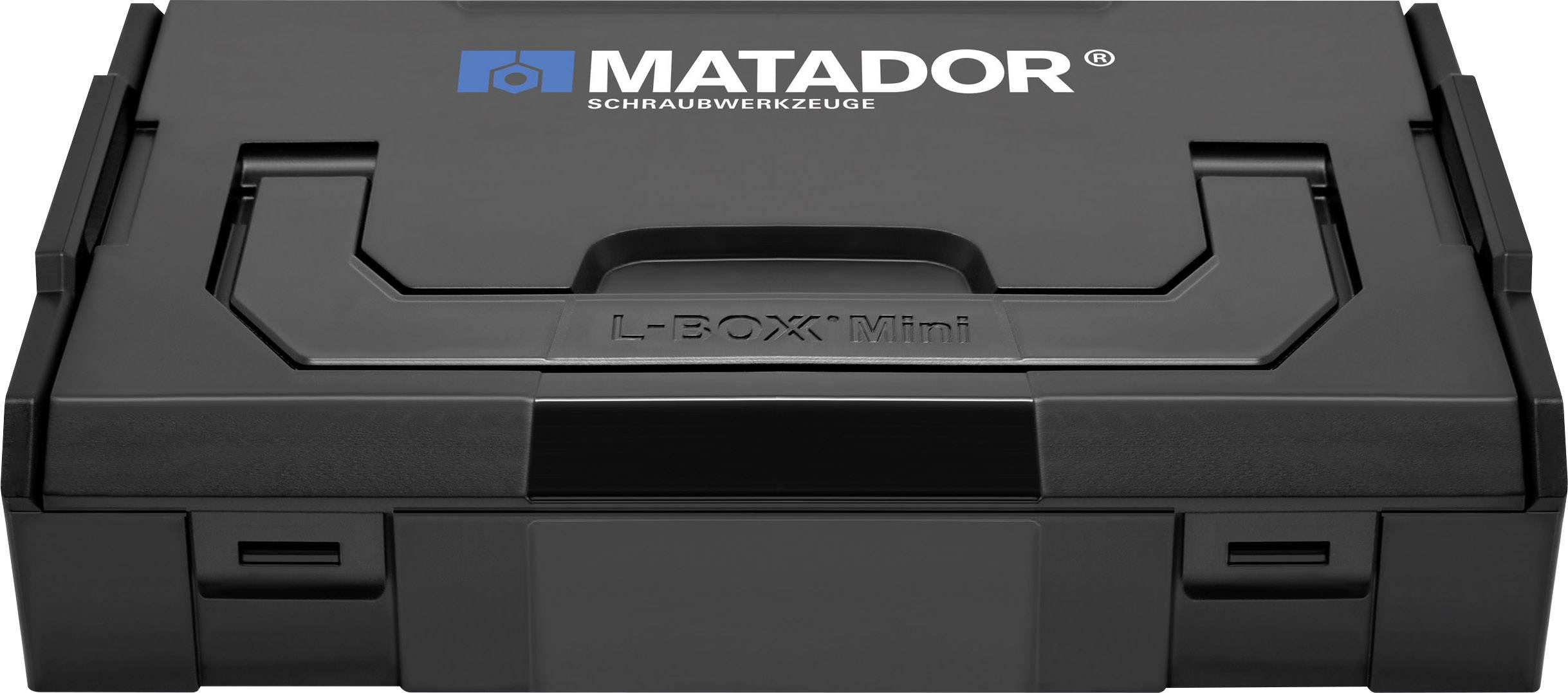 Black toolbox by Matador, labelled 'SCREWDRIVING TOOLS', rectangular shape, closed.