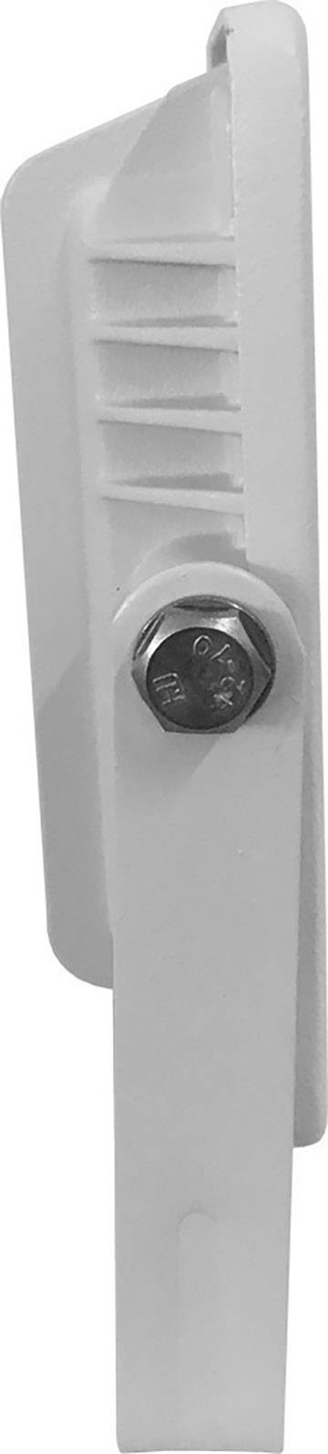 White plastic door lock, side view, showing screw and grooved texture.