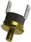 'Cylindrical electrical connector with two metallic terminals on top and a gold-coloured screw connection underneath.'
