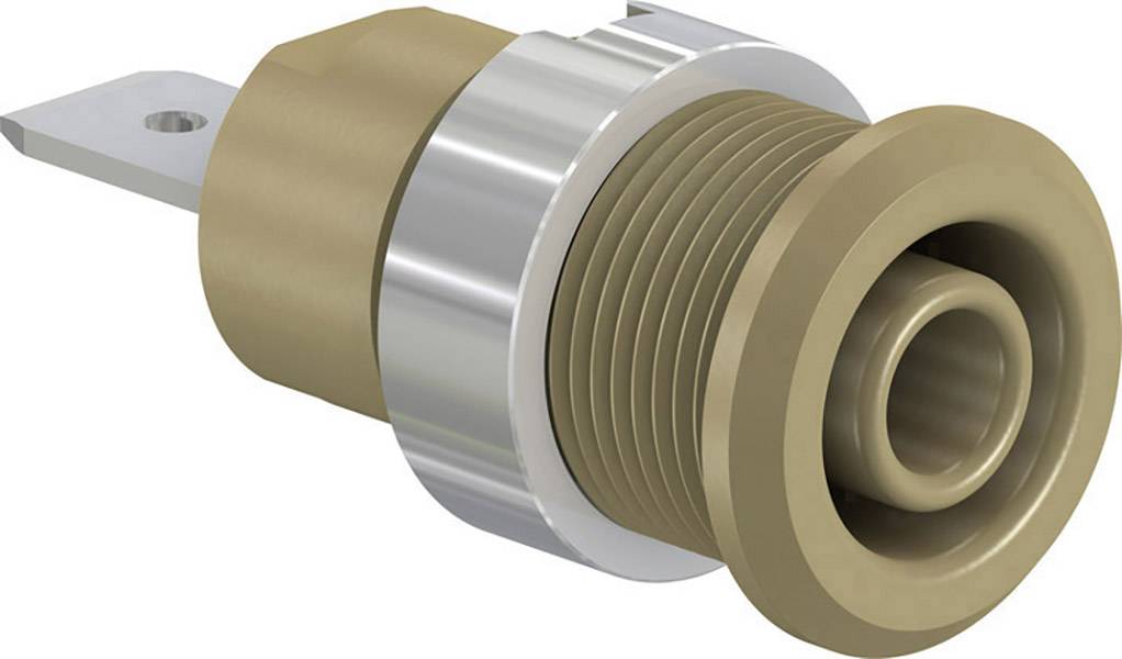 Close-up of a metallic electronic component with a circular mounting and threaded screw, suitable for use in electrical devices.