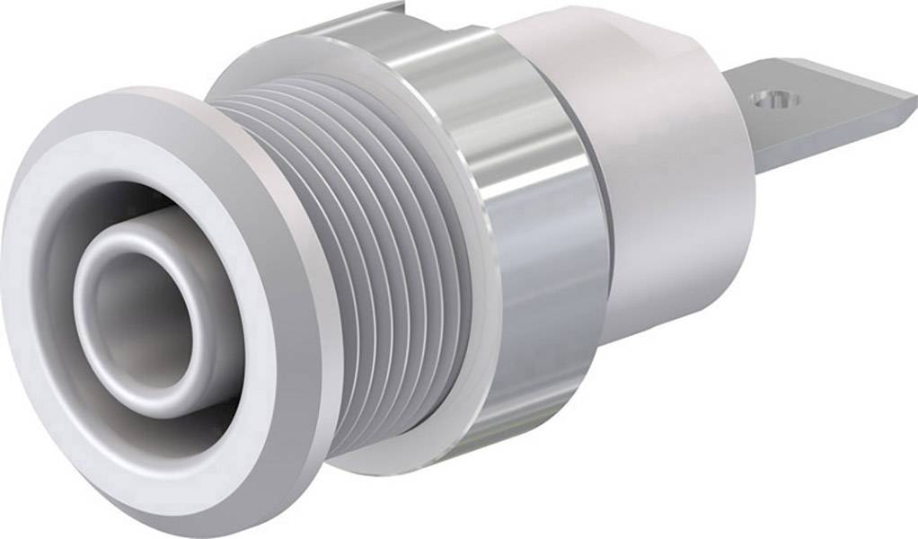 A metallic connector with a threaded screw and an insulated through-opening. The connector is cylindrical and has a British Standard (BSP) connection.