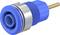 Blue coaxial plug with metal ring and gold contact tip, suitable for cable connections in electronic devices.